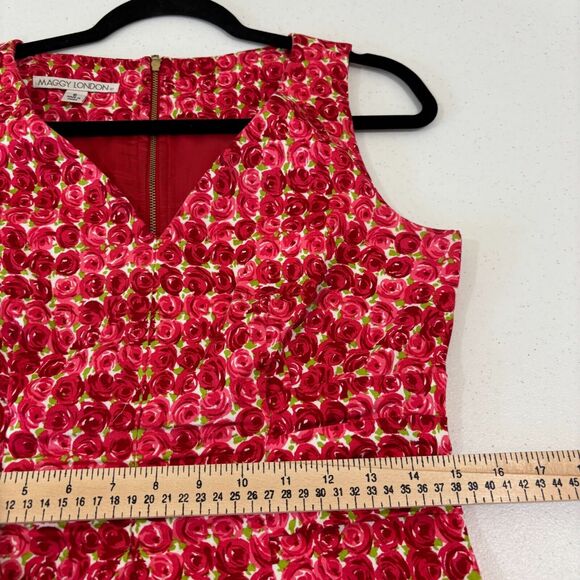 Maggie London Red Roses Fit Flare Dress 6 Tea Party Garden Mothers Day Easter - Picture 8 of 10